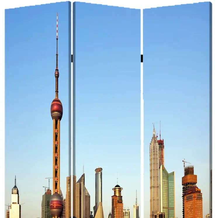 48" X 72" Multi Color Wood Canvas China  Screen