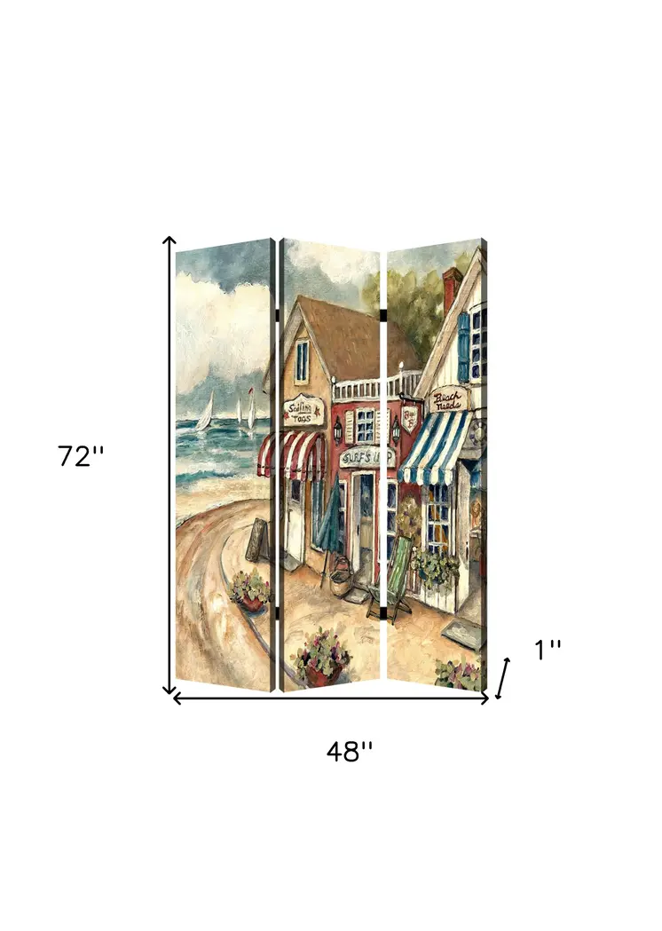 48 X 72 Multi Color Wood Canvas Seaside Town Slate  Screen