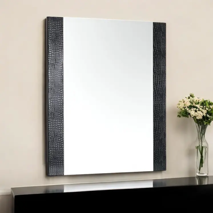 41" Black Faux Shagreen Partially Framed Accent Mirror
