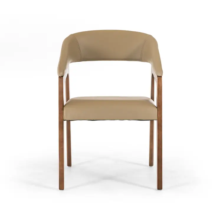 Taupe and Brown Upholstered Faux Leather Curved Back Dining Arm Chair