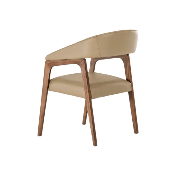 Taupe and Brown Upholstered Faux Leather Curved Back Dining Arm Chair