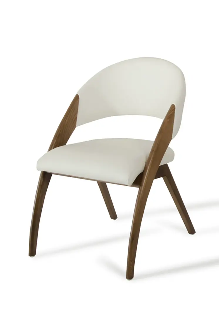 Set of Two Cream and Brown Upholstered Faux Leather Open Back Dining Arm Chairs