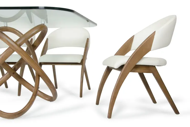Set of Two Cream and Brown Upholstered Faux Leather Open Back Dining Arm Chairs