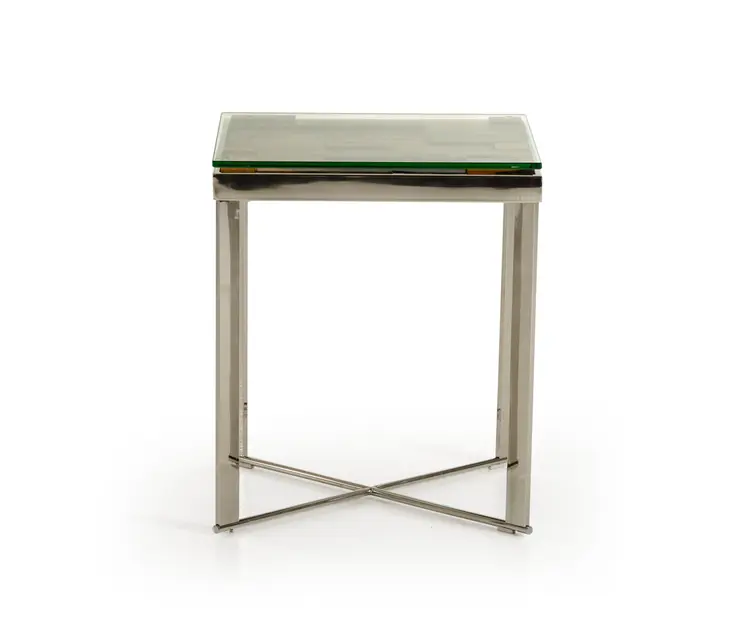 22" Silver and Brown Reclaimed Wood Glass and Steel Square End Table