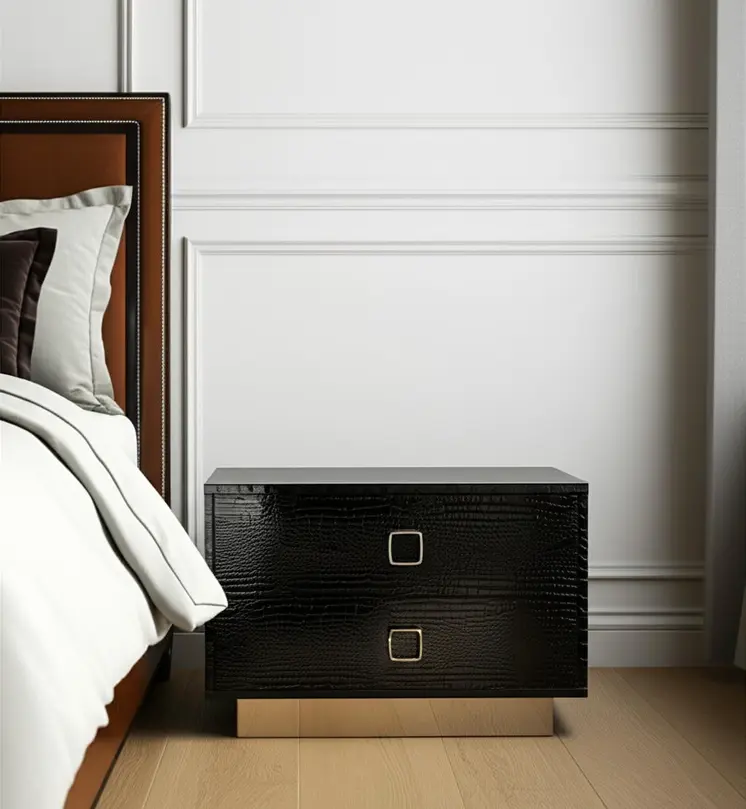 19" Black Solid Wood Nightstand