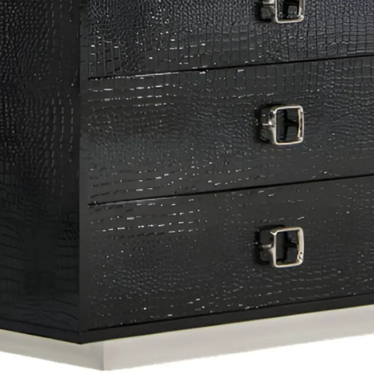 63" Black Six Drawer Shagreen Faux Croc Double Dresser