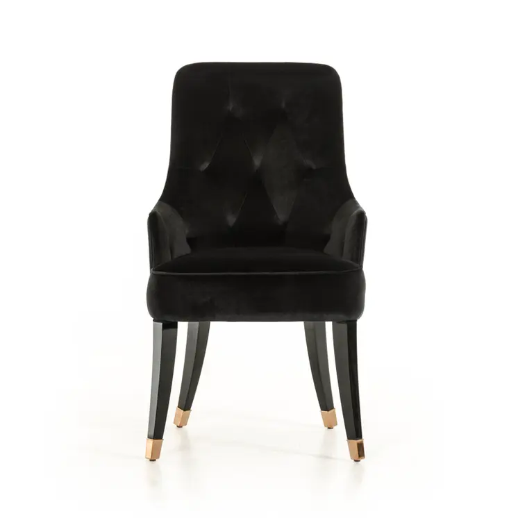 Black Upholstered Velvet Wing Back Dining Arm Chair