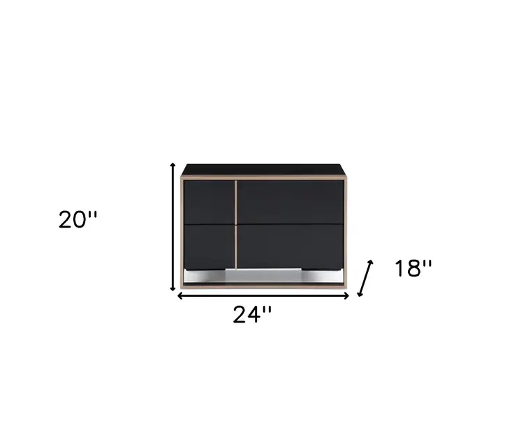 20" Black Wood Two Drawer Nightstand