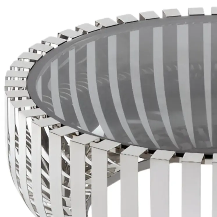39" Clear and Silver Glass And Stainless Steel Round Abstract Coffee Table
