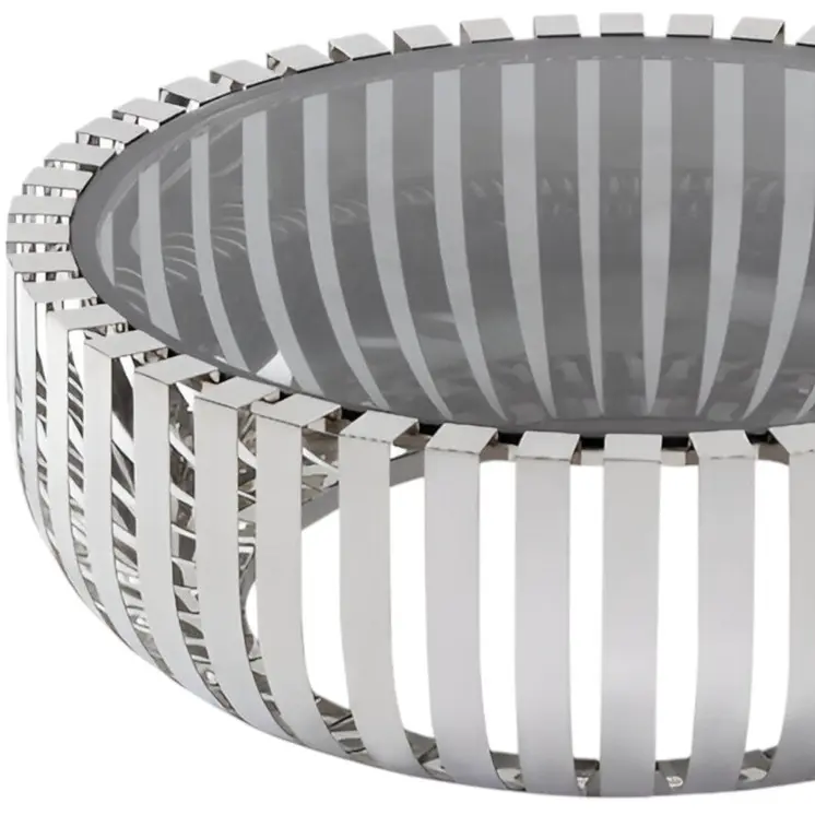 39" Clear and Silver Glass And Stainless Steel Round Abstract Coffee Table