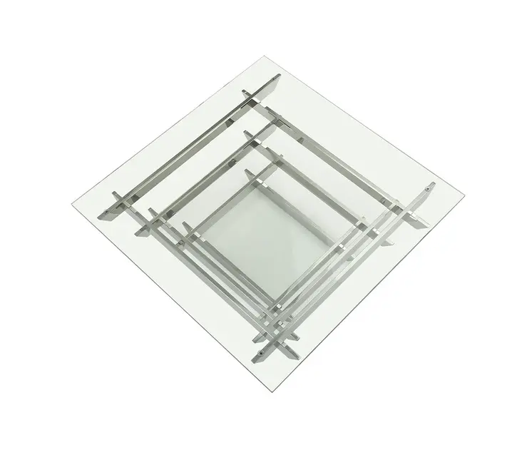 39" Clear and Silver Glass And Stainless Steel Square Sled Coffee Table With Shelf