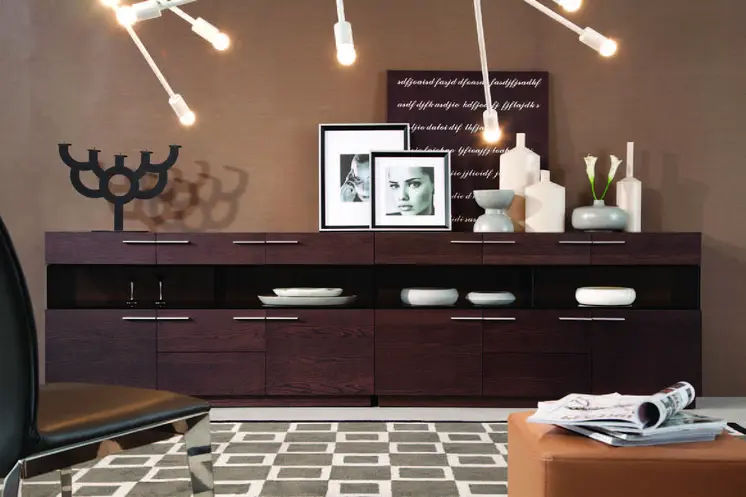 59" Brown Solid Wood Sideboard with Glass Doors