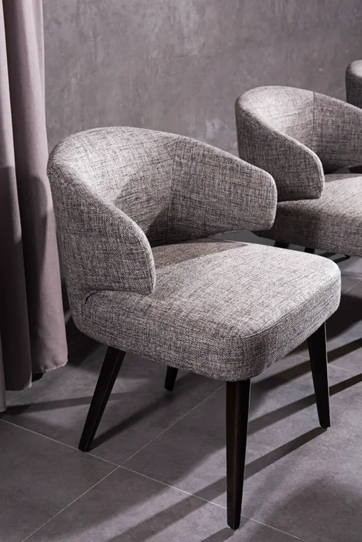 Gray and Black Upholstered Fabric Wing Back Dining Arm Chair