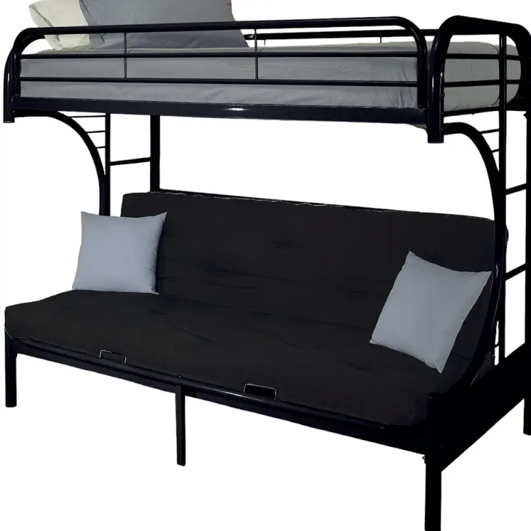 84" X 62" X 65" Twin Xl Over Queen Black Metal Tube Futon Bunk Bed