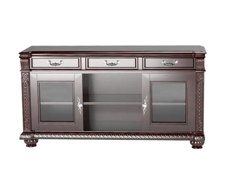 65" Dark Brown Solid Wood Enclosed and Open Storage TV Stand