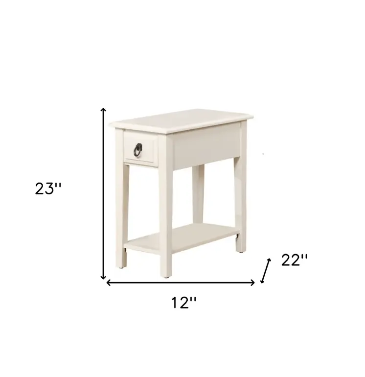 23" White Solid Wood End Table With Drawer And Shelf