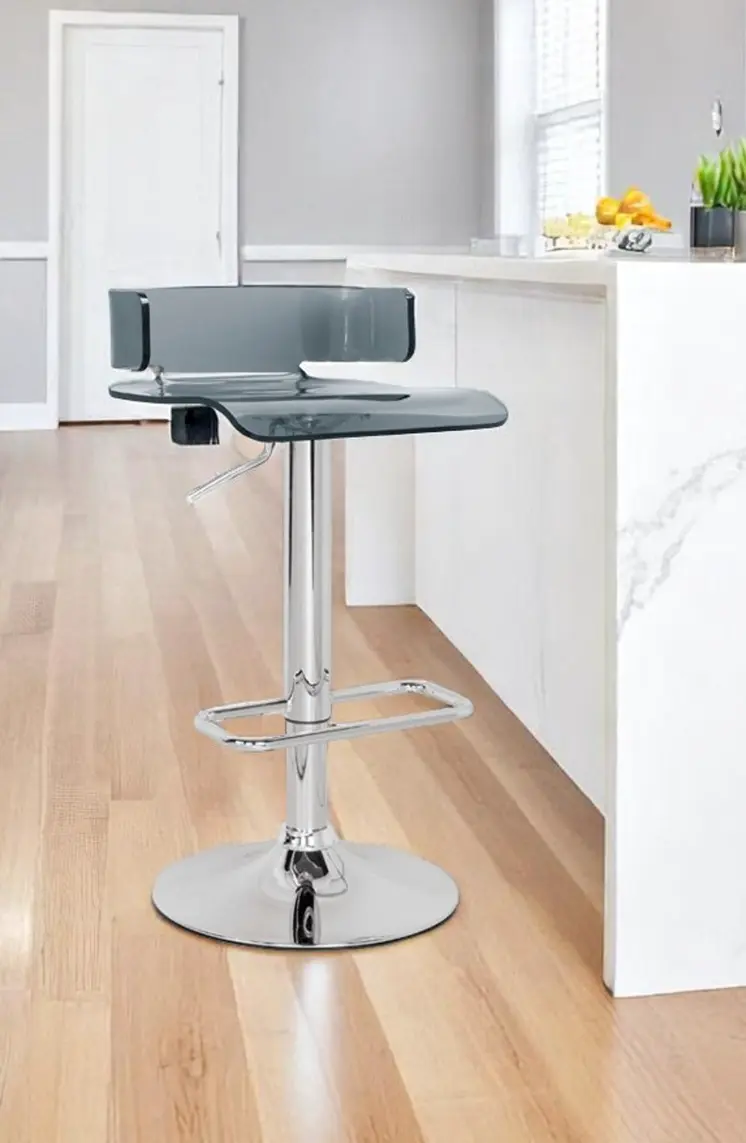 Gray And Silver Metal Swivel Low Back Adjustable Height Bar Chair