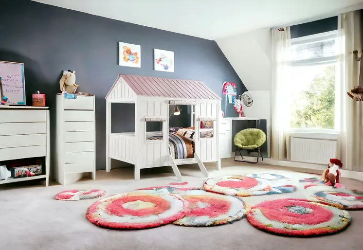 Pink and White Wood Full Bed Frame
