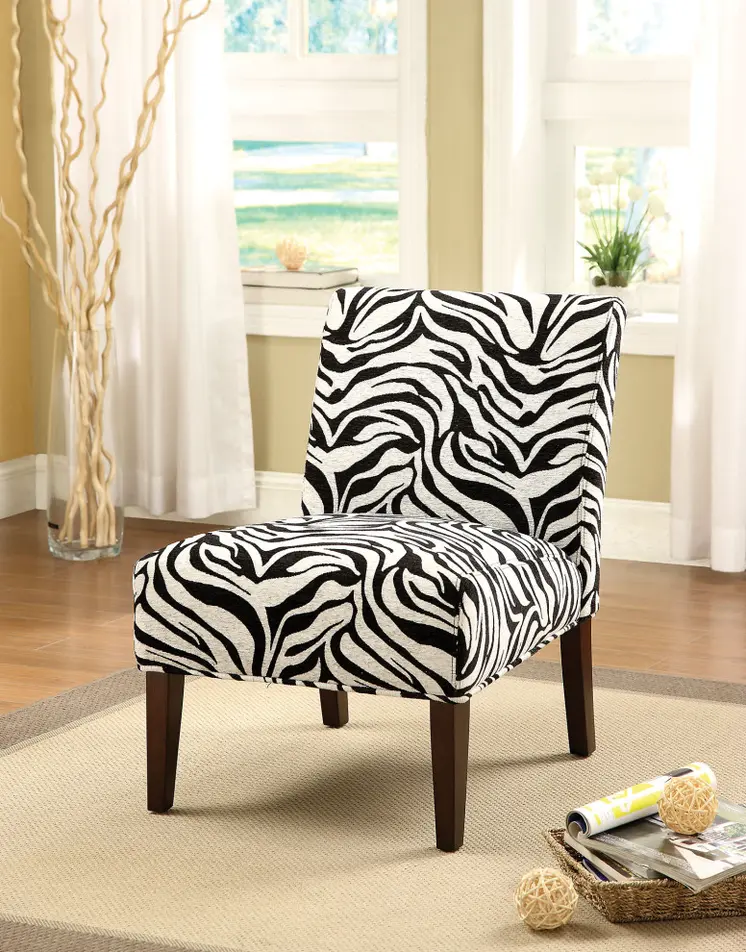 30" White and Brown Fabric Animal Print Side Chair