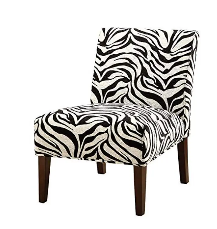 30" White and Brown Fabric Animal Print Side Chair