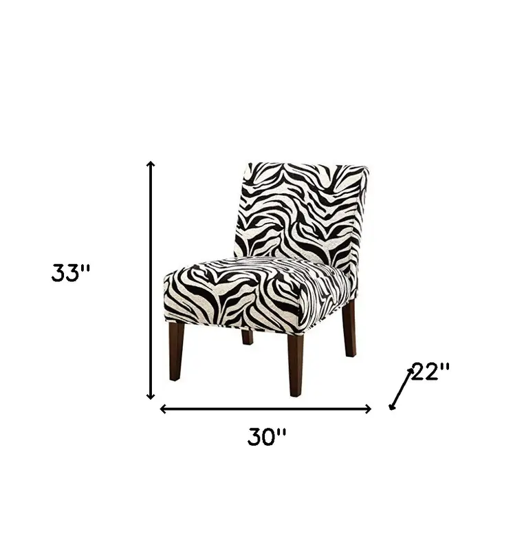 30" White and Brown Fabric Animal Print Side Chair
