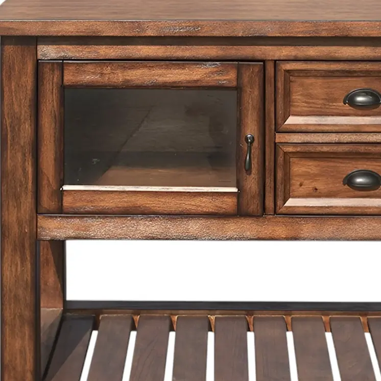 58" Rustic Brown Rolling Kitchen Cart With Storage