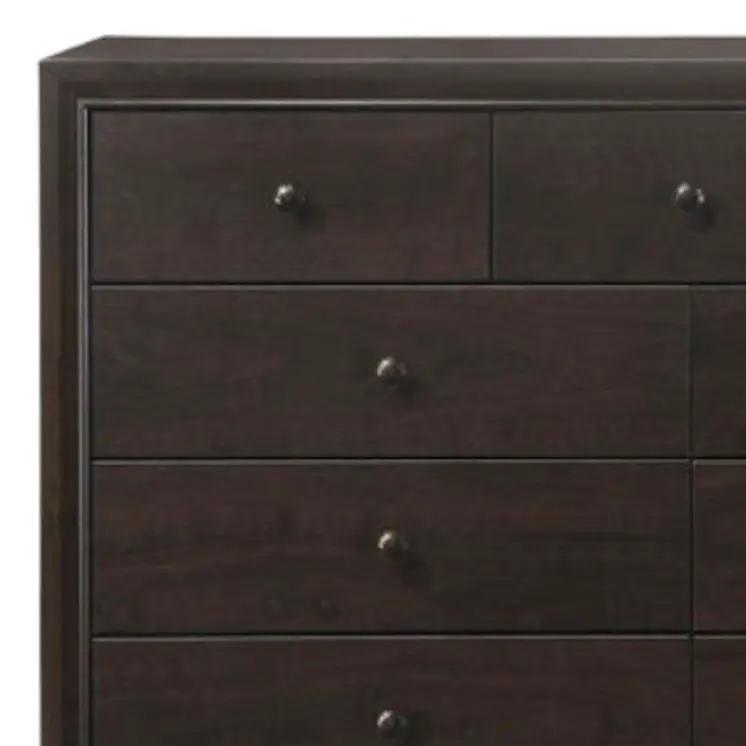 57" Espresso Solid and Manufactured Wood Nine Drawer Double Dresser