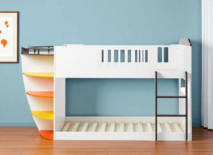 Brown And White Twin Over Twin Wood Bunk Bed With Storage