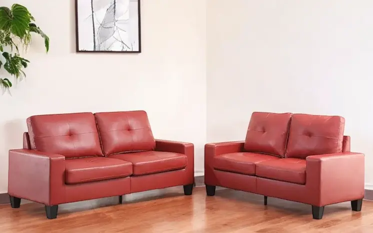71" Red Pu Platinum  Sofa And Loveseat