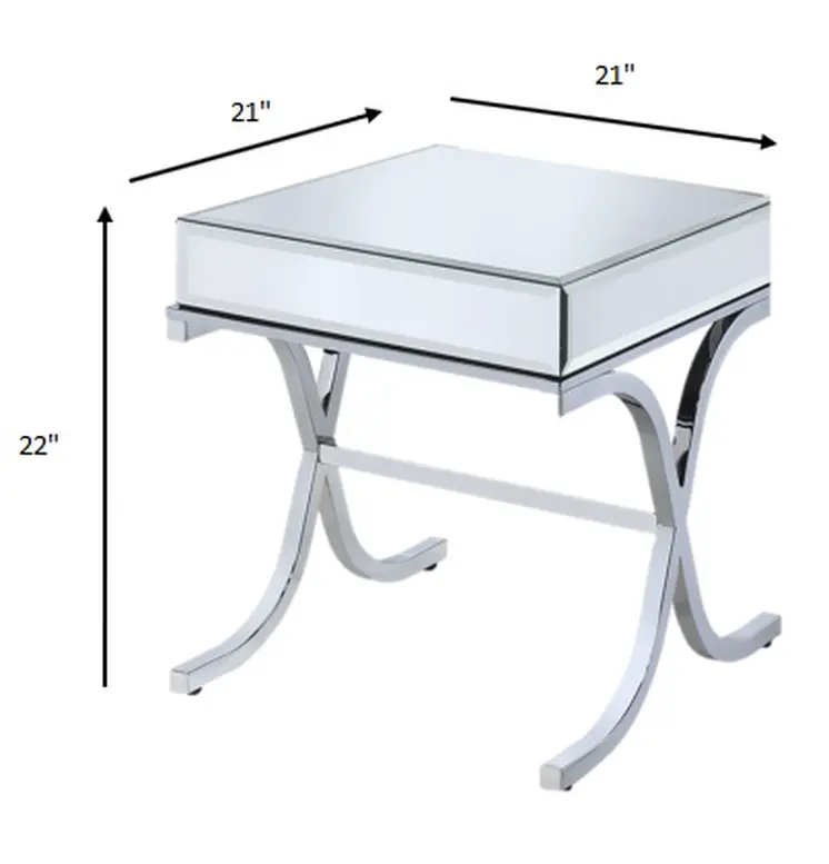 22" Silver And Clear Glass Square Mirrored End Table