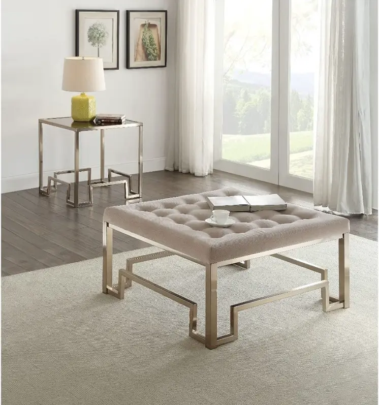 36" Champagne Polyester Tufted Cocktail Ottoman