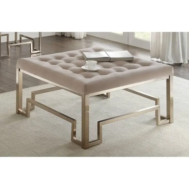 36" Champagne Polyester Tufted Cocktail Ottoman