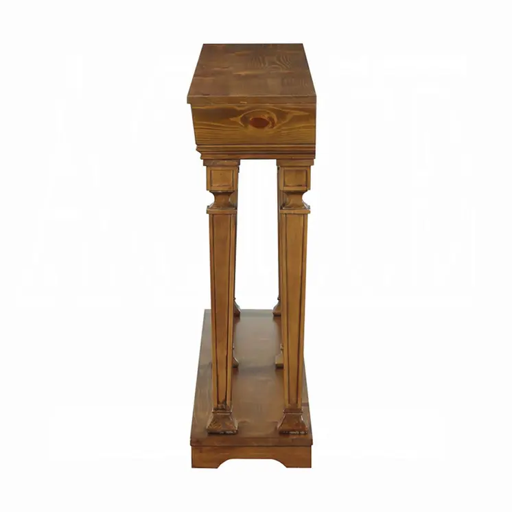 72" Oak Solid and Manufactured Wood Floor Shelf Console Table With Shelves