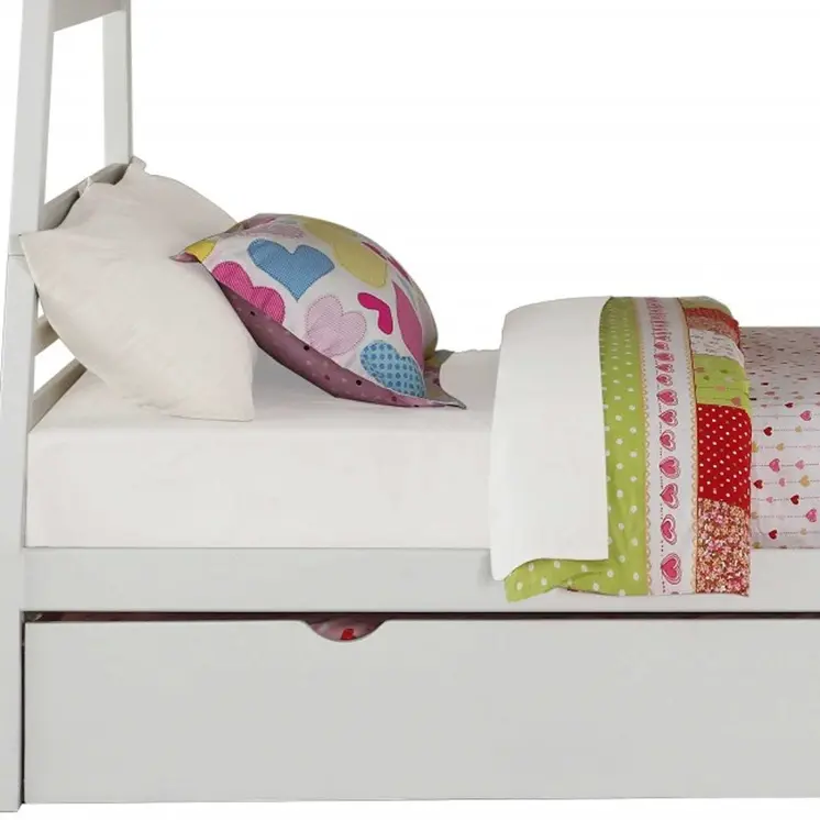 95" X 56" X 65" Twin Over Full White Storage Ladder And Trundle Bunk Bed
