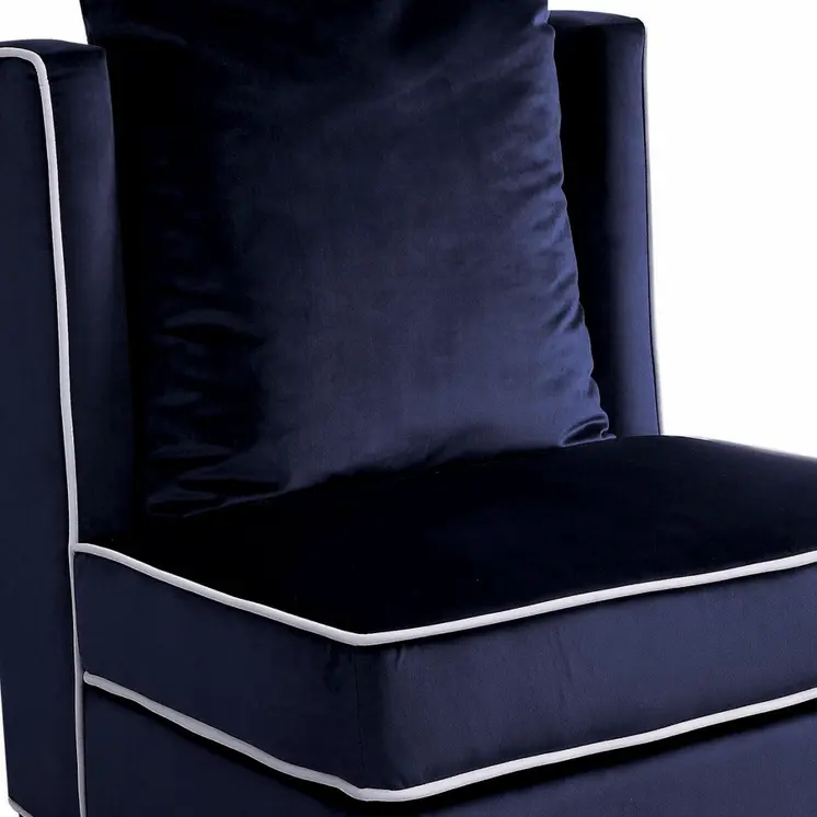 29" Dark Blue and Black Velvet Slipper Chair And Toss Pillow