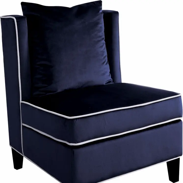 29" Dark Blue and Black Velvet Slipper Chair And Toss Pillow