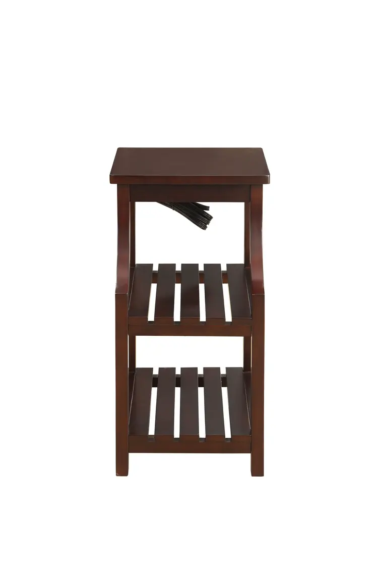 24" Brown Wood End Table With Two Shelves And USB Port