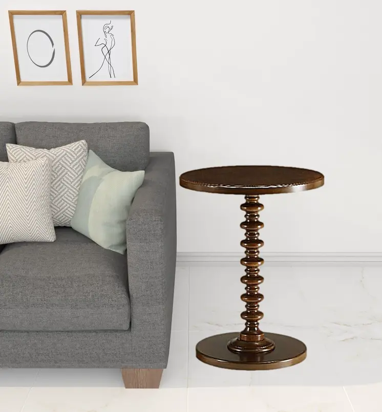 22" Brown Solid Wood Round Pedestal End Table