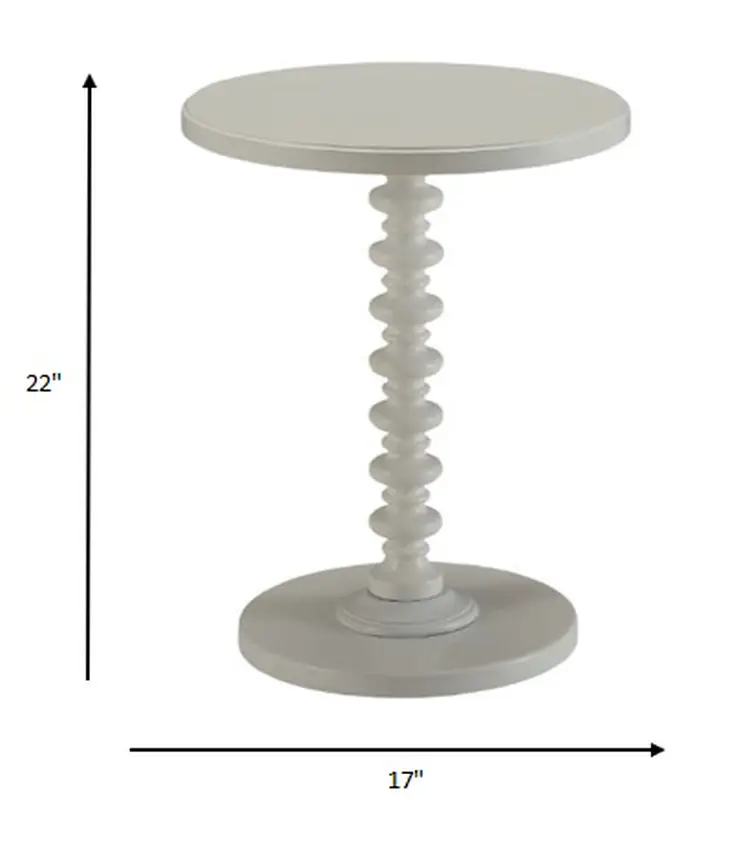 22" White Wood And Solid Wood Round Pedestal End Table
