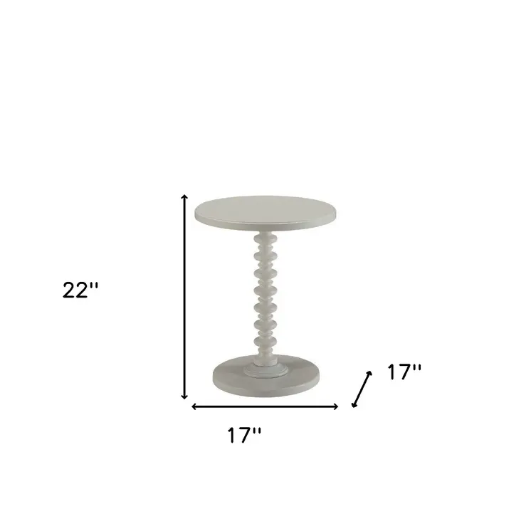 22" White Wood And Solid Wood Round Pedestal End Table