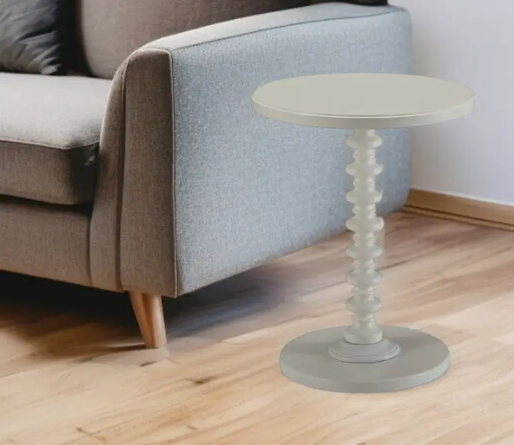 22" White Wood And Solid Wood Round Pedestal End Table