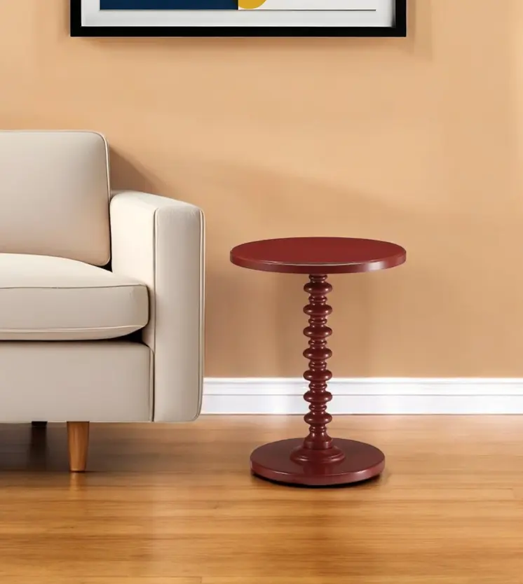 22" Red Solid Wood Round End Table