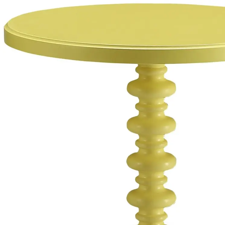 22" Yellow Wood Round Pedestal End Table