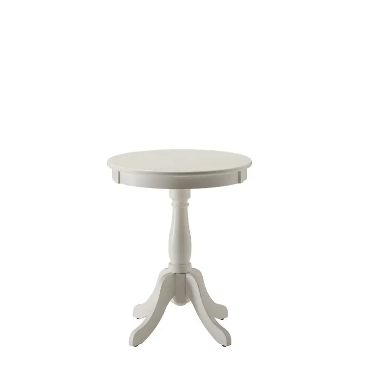 22" White Wood Round Pedestal End Table