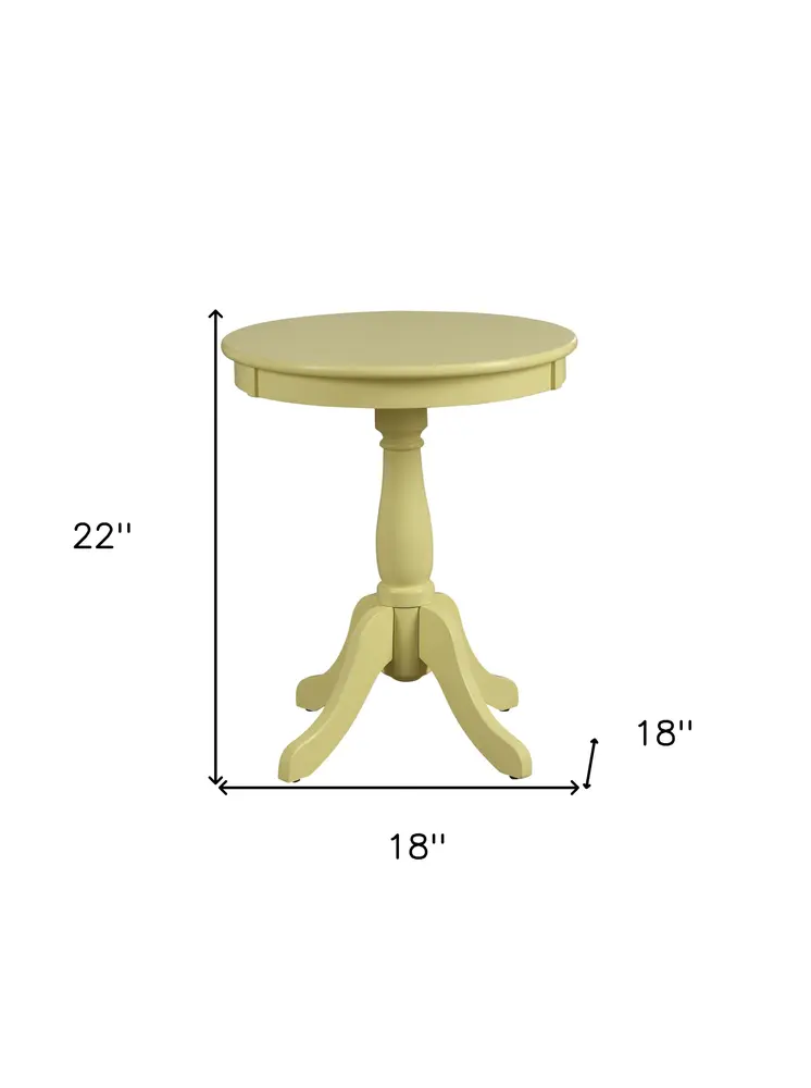 22" Light Yellow Wood Round Pedestal End Table