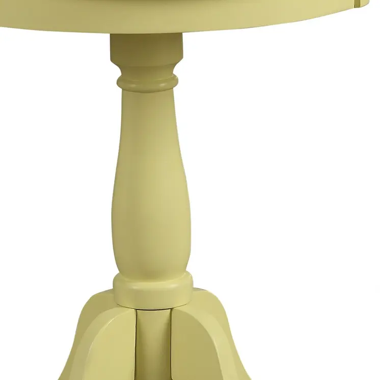 22" Light Yellow Wood Round Pedestal End Table