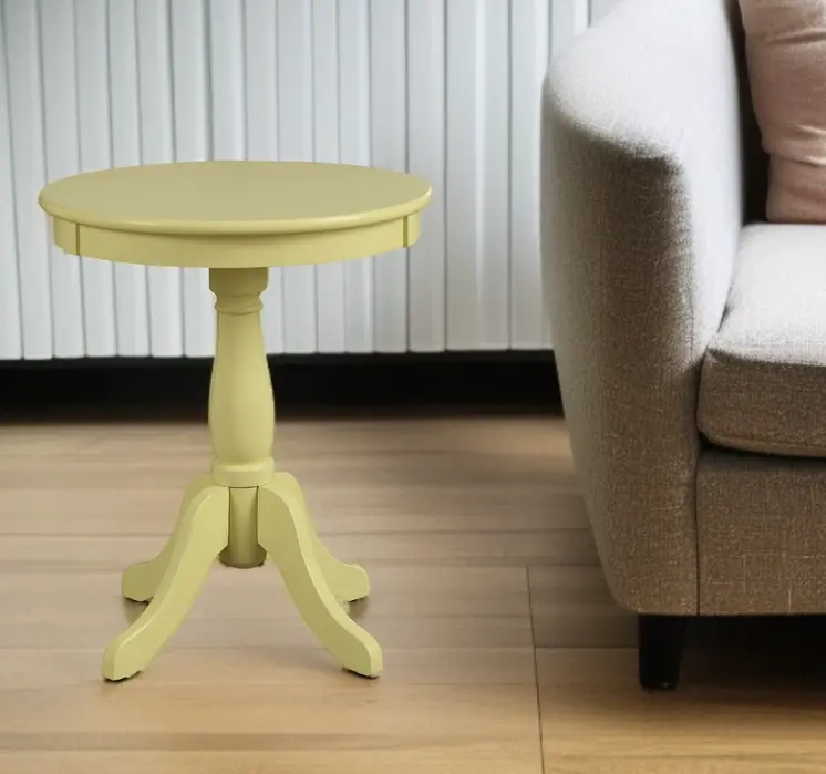 22" Light Yellow Wood Round Pedestal End Table