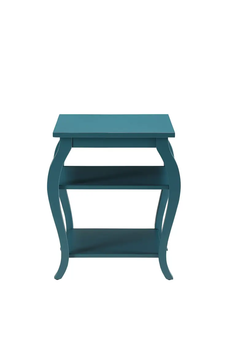 23" Teal Blue Wood Bow Leg End Table With Two Shelves