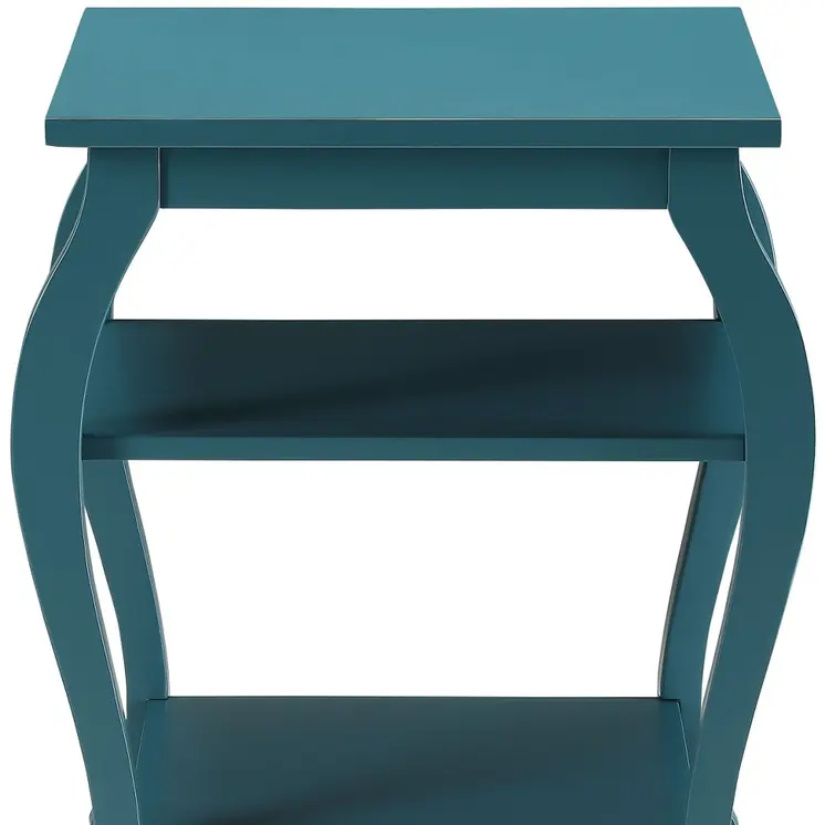 23" Teal Blue Wood Bow Leg End Table With Two Shelves