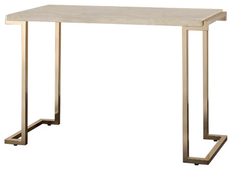 44" White and Gold Faux Marble And Iron Sled Coffee Table